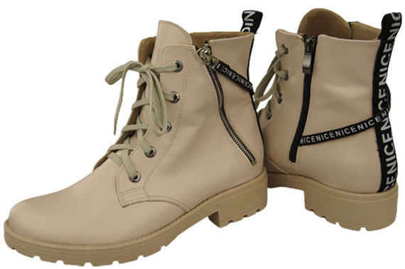 Obuv Kozačky Cappuccino Světlé dámské s nápisem NICE Přírodní kůže 173 S ElitaBut