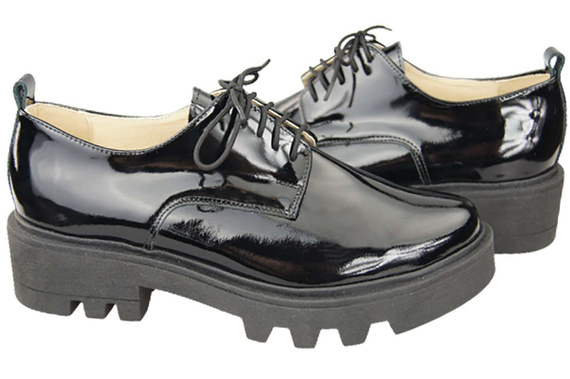 Obuv Dámské šněrovací boty Černá lesklá přírodní kůže Lakovaná 180 ElitaBut