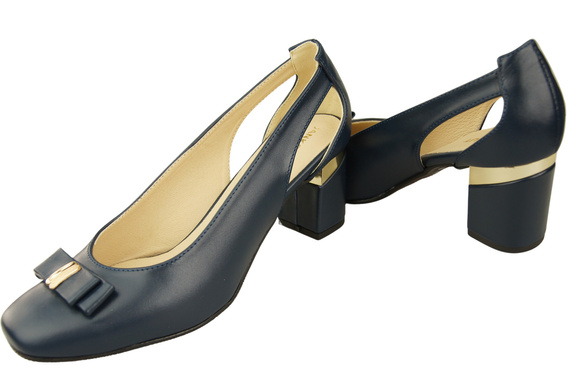 Dámské tmavě modré kožené lodičky s ozdobným podpatkem 199 ElitaBut