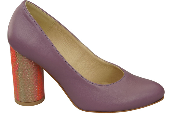 Dámská obuv Dámské lodičky Fialová přírodní kůže Barevný ozdobný podpatek 194 ElitaBut