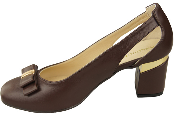 Boty Dámské čokoládové lodičky z přírodní kůže s ozdobným podpatkem 199 ElitaBut