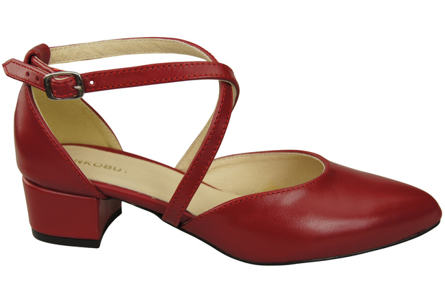 Dámské Sandály Kožené Červená s Pásky na Nízkém Podpatku 223 ElitaBut
