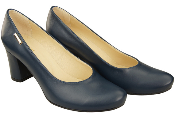 Dámské boty Classic Navy Blue Natural Leather Almond Nose pumps 201 ElitaBut