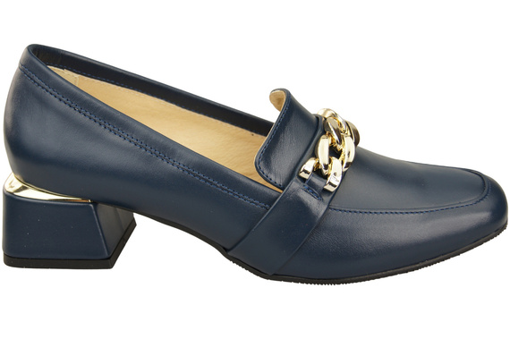 Dámská obuv Navy Blue with Embellished Chain Moccasin pumps Přírodní kůže 193 ElitaBut
