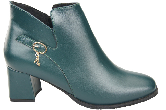 Dámské kotníkové boty ElitaBut 226 Malachit z pravé kůže, zateplené, hranatá špička, široký podpatek (blok)
