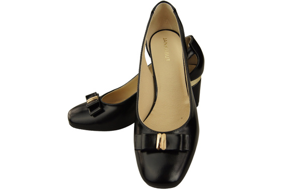 Dámské černé lesklé boty z přírodní kůže s ozdobným podpatkem 199 ElitaBut