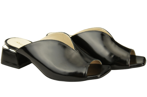 Dámská obuv Žabky na podpatku Černá lesklá přírodní kůže 210 ElitaBut