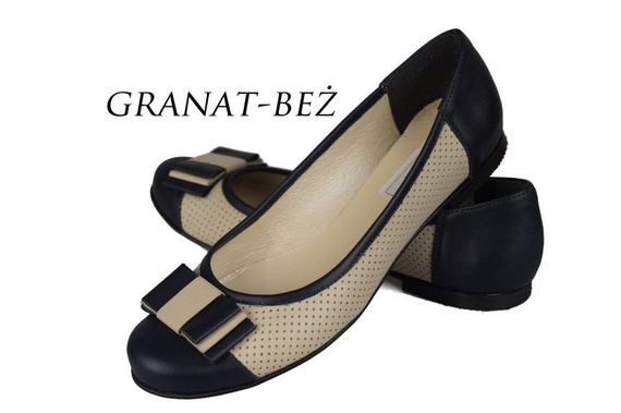 Dámské baleríny Openwork z přírodní kůže Navy-Beige 718 ElitaBut