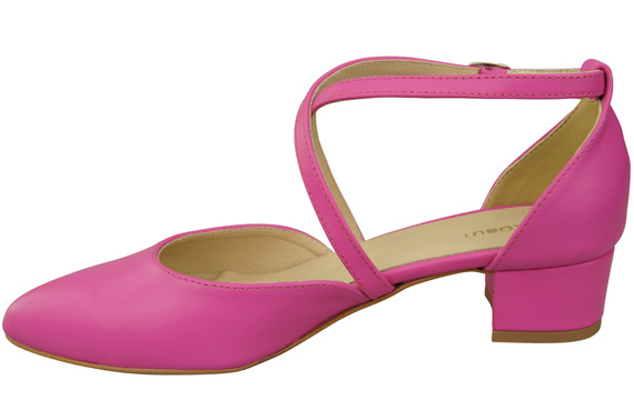 Dámské Sandály Kožené Fuchsie s Pásky na Nízkém Podpatku 223 ElitaBut