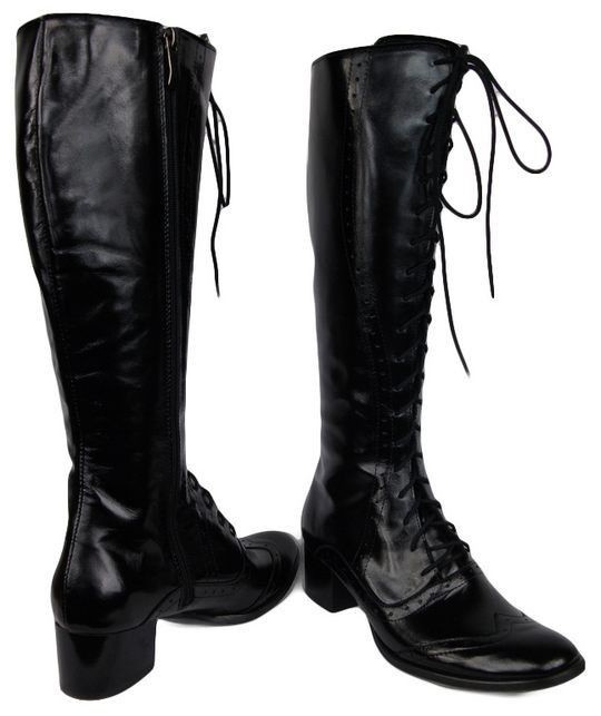 Dámská obuv Černé lakované šněrovací kozačky z přírodní kůže 595 ElitaBut