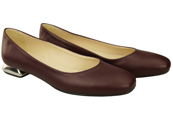 Plochá dámská obuv bordó lodičky zdobený podpatek přírodní kůže 209 ElitaBut