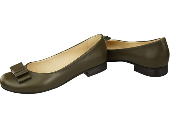Obuwie Baleriny Damskie Skóra Naturalna Oliwkowe 702 ElitaBut