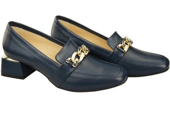 Dámská obuv Navy Blue with Embellished Chain Moccasin pumps Přírodní kůže 193 ElitaBut