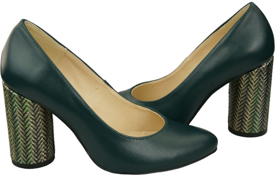 Dámská obuv Malachitové lodičky Přírodní kůže Barevný ornamentální podpatek 194 ElitaBut