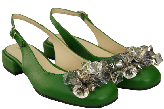 Dámská obuv Zelené sandály s krystaly Přírodní kůže 215 ElitaBut