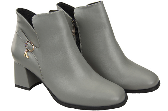 Dámské kotníkové boty ElitaBut 226 Ash z pravé kůže, zateplené, hranatá špička, široký podpatek (blok)