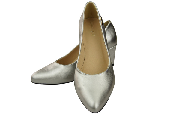 Klasické hladké boty Dámské stříbrné lodičky z přírodní kůže 213 ElitaBut