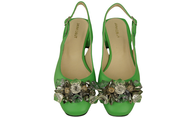 Dámská obuv Limetkové sandály s krystaly Přírodní kůže 215 ElitaBut