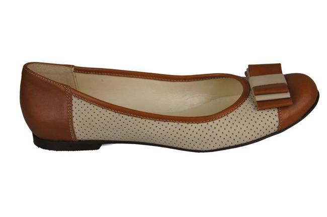 Dámské baleríny z přírodní kůže Red-Beige 718 ElitaBut