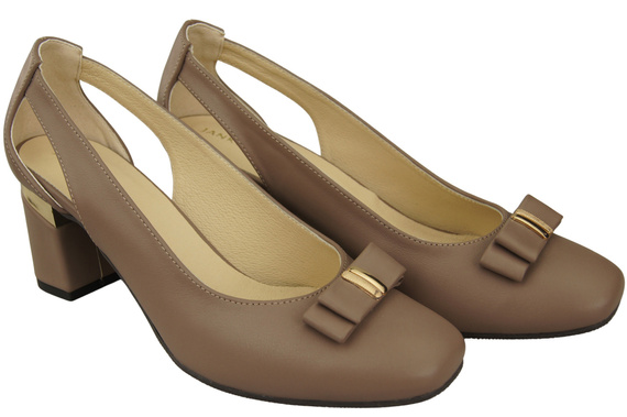 Dámské boty Cappuccino Tmavé kožené lodičky s ozdobným podpatkem 199 ElitaBut