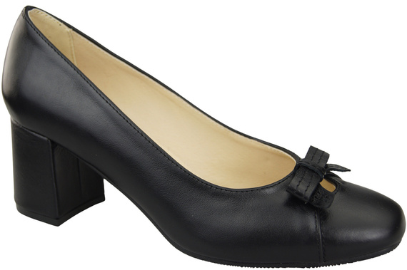 Dámské lodičky s mašlí Černá přírodní kůže a nízkým podpatkem 203 ElitaBut