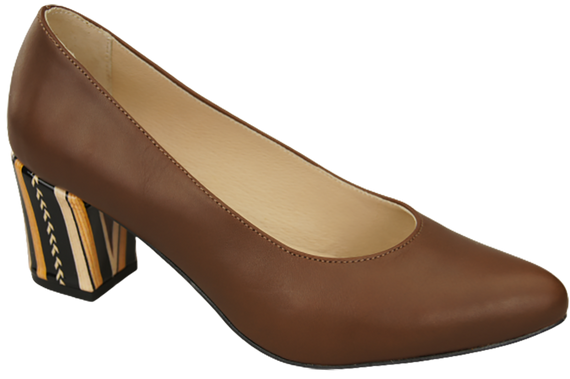 Dámská obuv Hnědé lodičky z přírodní kůže s ozdobným podpatkem 158 ElitaBut