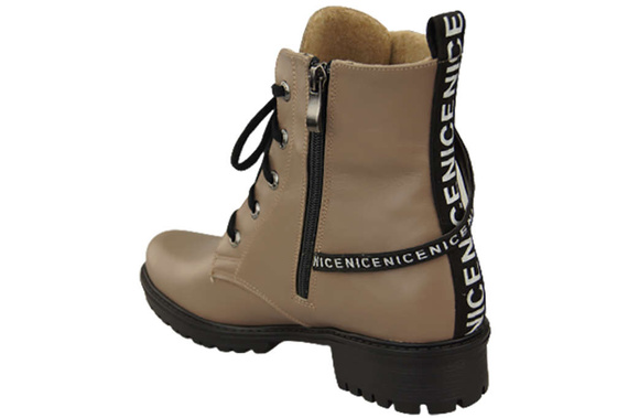 Obuv Kozačky Kozačky Cappuccino Tmavé dámské s nápisem NICE Přírodní kůže 173 Od ElitaBut