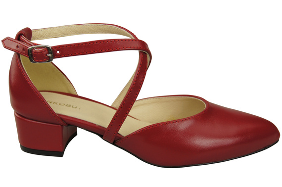 Dámské Sandály Kožené Červená s Pásky na Nízkém Podpatku 223 ElitaBut