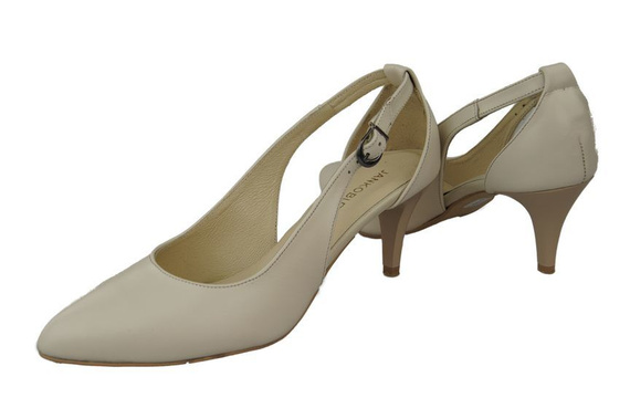 Dámské sandály na podpatku z přírodní kůže béžové 973 ElitaBut