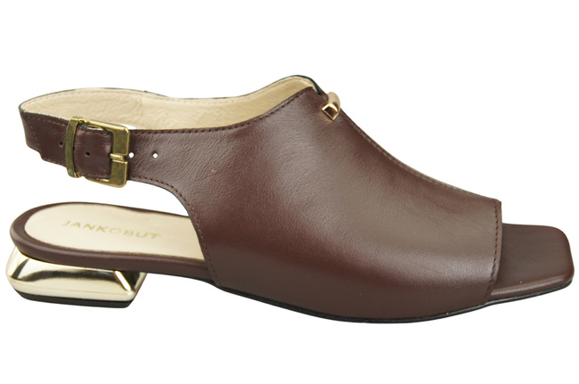 Pohodlná dámská obuv Čokoládové sandály Plochý zlatý podpatek Přírodní kůže 207 ElitaBut