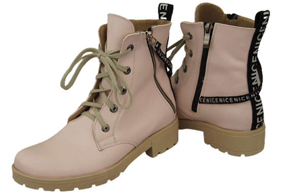 Obuv Dámské kozačky s nápisem NICE Přírodní kůže Powder pink 173 L ElitaBut