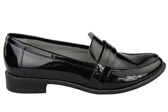 Obuv Dámské mokasíny z přírodní kůže Černý lak 139 ElitaBut