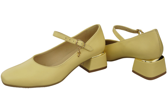 Obuwie Damskie Czółenka z Paskiem Bananowy Skóra naturalna 202 ElitaBut