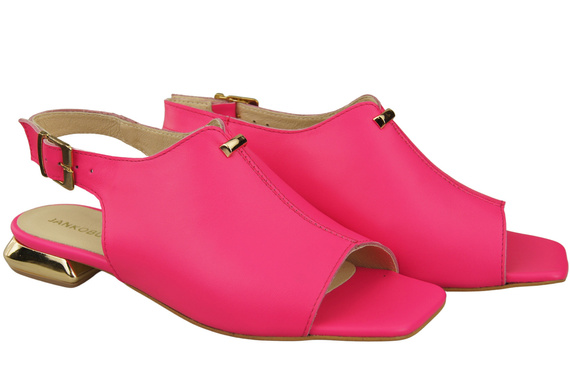 Pohodlné dámské sandály Neon Pink Flat Gold Heel Natural Leather 207 ElitaBut