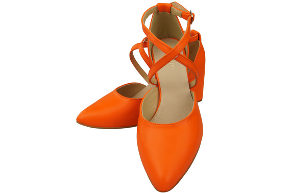 Elegantní Orange kožené sandály s otevřenými boky na robustním podpatku 218 ElitaBut