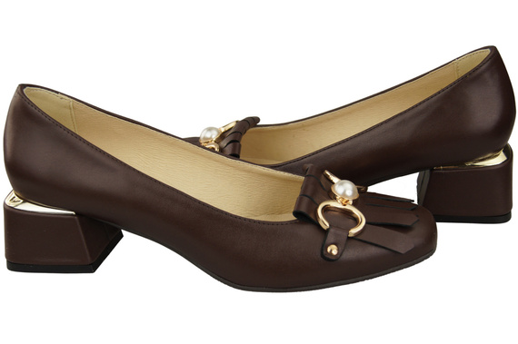 Dámská obuv Dámské lodičky zdobené střapcem Čokoládová přírodní kůže 195 ElitaBut