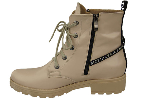 Obuv Dámské kozačky s nápisem NICE Přírodní kůže Cappuccino Bright 173 L ElitaBut