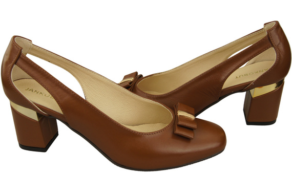 Boty Dámské hnědé lodičky z přírodní kůže s ozdobným podpatkem 199 ElitaBut