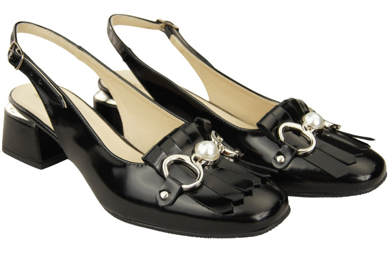 Dámská obuv Černé lesklé sandály zdobené třásněmi Přírodní kůže 208 ElitaBut