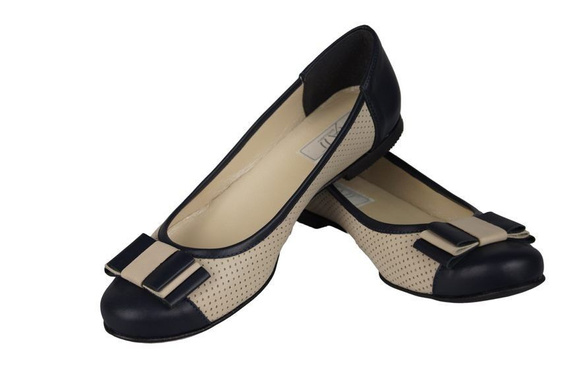 Dámské baleríny Openwork z přírodní kůže Navy-Beige 718 ElitaBut