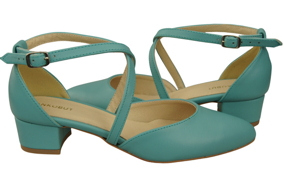 Dámské Sandály Kožené Tyrkysová s Pásky na Nízkém Podpatku 223 ElitaBut