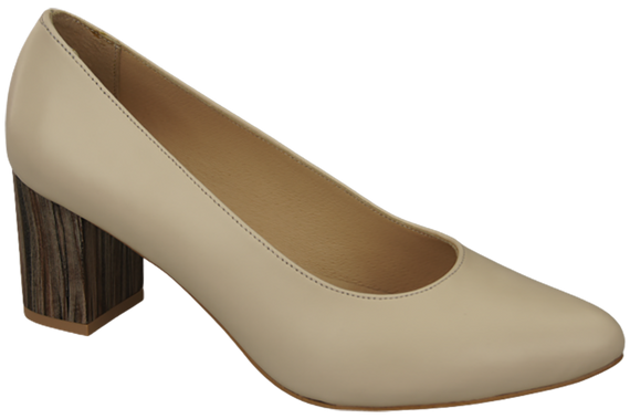 Dámská obuv Béžové lodičky z přírodní kůže s ozdobným podpatkem 157 ElitaBut