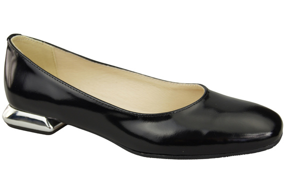 Ploché dámské boty Černé boty s lesklým ozdobným podpatkem Přírodní kůže 209 ElitaBut