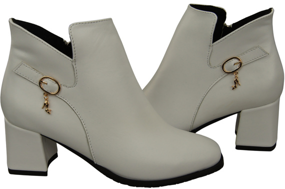 Dámské kotníkové boty ElitaBut 226 Bílá z pravé kůže, zateplené, hranatá špička, široký podpatek (blok)