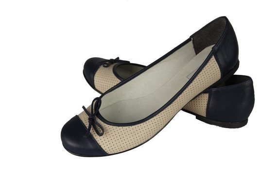 Dámská baletní obuv Openwork z přírodní kůže Navy blue-Beige 661 ElitaBut