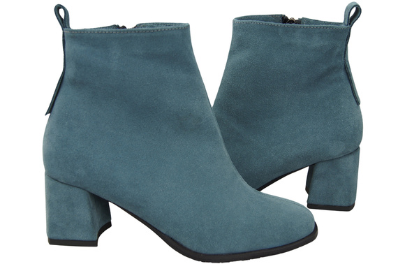 Dámské kotníkové boty Modrošedá z přírodní velurové kůže, stabilní blokový podpatek, se zipem 224 ElitaBut