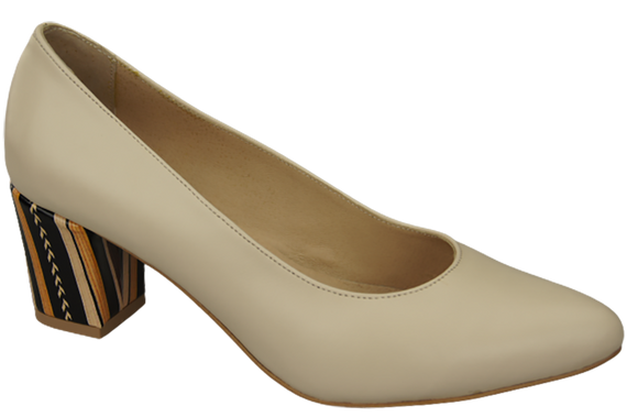 Dámská obuv Béžové lodičky z přírodní kůže s ozdobným podpatkem 158 ElitaBut
