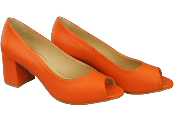 Dámská obuv PEEP TOE Orange Lodičky z přírodní kůže s potaženým podpatkem 192 ElitaBut