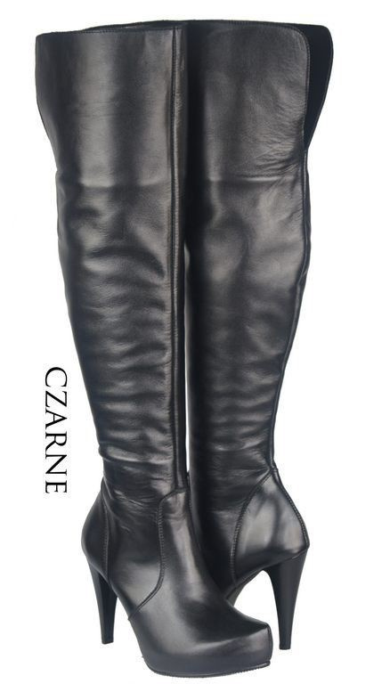 Dámské kozačky černé Platforma Stiletto heel Nad kolena přírodní kůže 692 ElitaBut