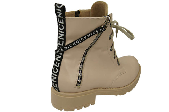 Obuv Dámské kozačky s nápisem NICE Přírodní kůže Cappuccino Bright 173 L ElitaBut